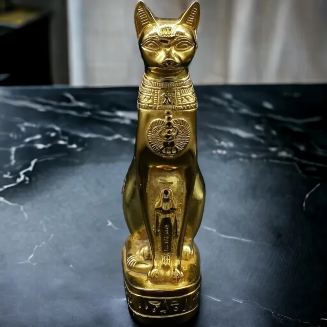 RARE ANCIENT EGYPTIAN ANTIQUITIES Golden Statue Of Goddess Bastet Cat and Isis