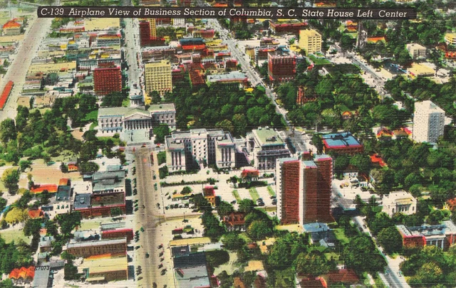 AERIAL AIRPLANE VIEW OF BUSINESS SECTION POSTCARD COLUMBIA SOUTH CAROLINA 1930s