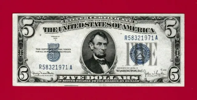 Fr.1654  $5  1934 D  SILVER CERTIFICATE NOTE - BIRTH YEAR SERIAL # R 5832 -1971
