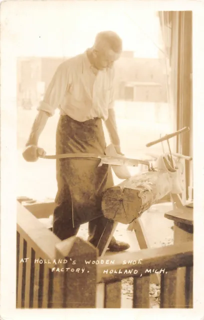J12/ Holland Michigan RPPC Postcard c1930s Wooden Shoe Factory Man 171