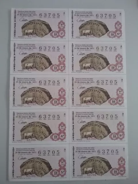 Billete entero Lotería Nacional sorteo 3/1971 (26 de enero) ESTELA TAURINA