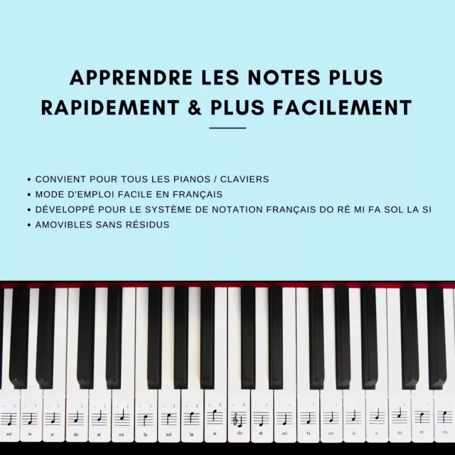 STICKERS PIANO TOUCHES Haute qualité / Touches en français Do Ré Mi Fa Sol  La Si EUR 8,90 - PicClick FR