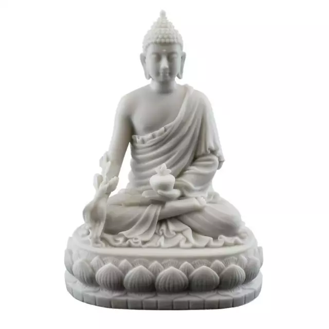 Médicament Bouddha Statue 5.5 " Bouddhiste Blanc Marbre Finition Résine Santé