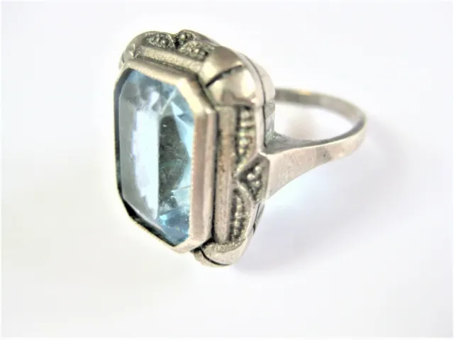 Antiguo Anillo de Plata 835 Con Topacio Azul, 6,82 G