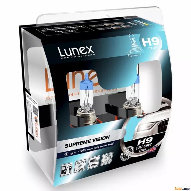 2x H9 Lunex SUPREME VISION 12V 65W Car Headlight Halogen Bulbs PGJ19-5 3700K