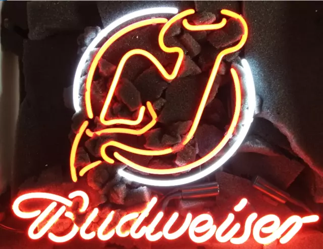 New Jersey Devils Beer Logo 20"x16" Neon Sign Light Lamp With Dimmer