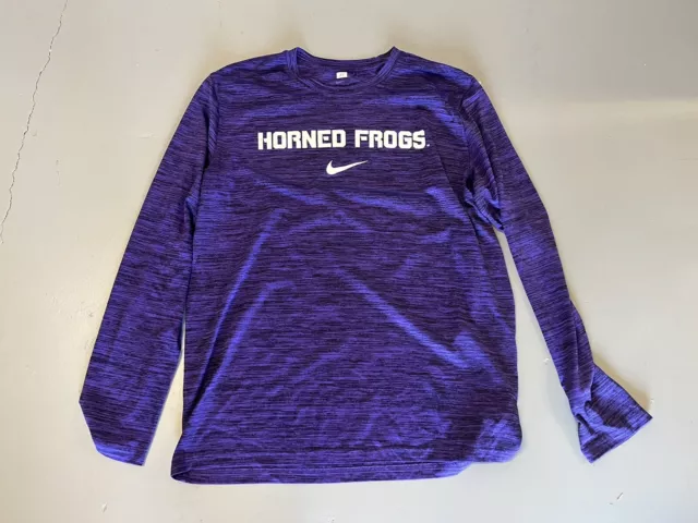 TCU Horned Frogs Team Issued Purple Nike Dri-Fit Long Sleeve Shirt Size Large