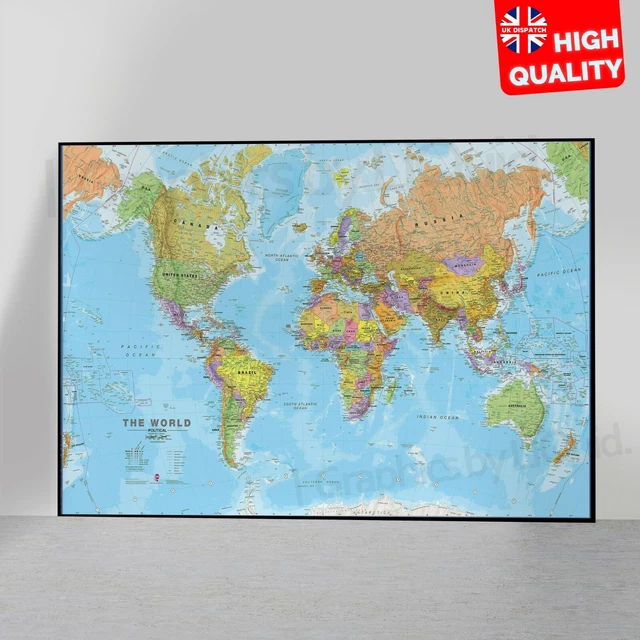 WORLD MAP DETAILED Educational Geography Poster Art Map poster A5 A4 A3 ...