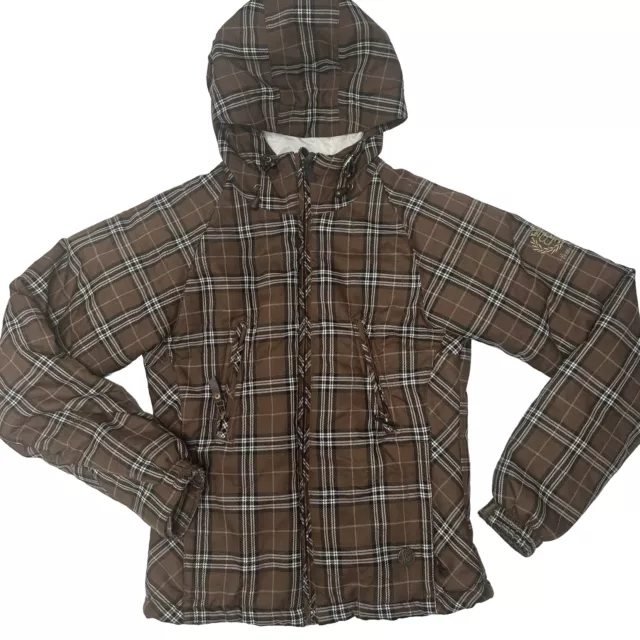 Betty Rides All Mountain Brown Plaid Snowboard Ski Coat Jacket Womens Size Small