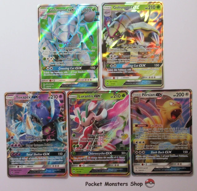 5x Ultra Rare Pokemon GX Cards Bundle inc. Golisopod, Toxapex, Lurantis, Persian