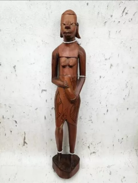 Vintage nackte handgeschnitzte afrikanische Frau Körper Statue Stammesfigur 18 Zoll groß