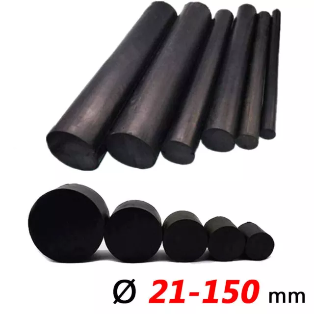 Dia 21mm-150mm Solid Natural Rubber Round Rods Bar Stick Length 40mm-500mm Black