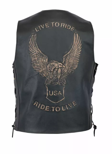 Classico da Uomo Moto Motociclista Goffrato Aquila Pelle Gilet