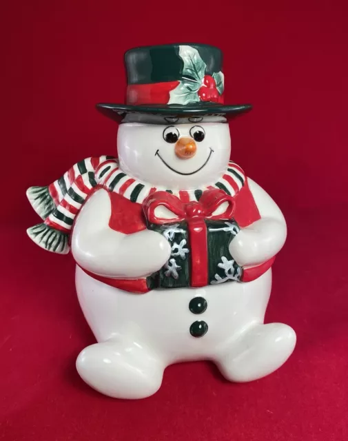 2003 FITZ and FLOYD Frosty The Snowman Lidded Candy Jar 6” Christmas Ceramic