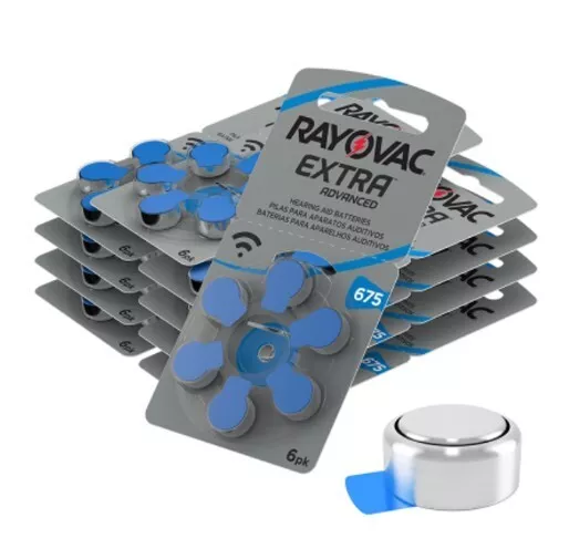 Baterías adicionales para audífonos Rayovac talla 675 - paquete de 10 (60 celdas)