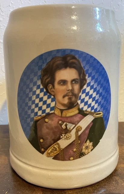 King Ludwig II of Bavaria German Beer Tankard/Stein Stoneware Pottery .5 L