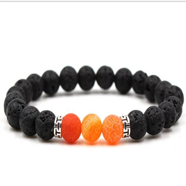 8mm Lava Stone Bracelet 7.5inches cuff Sutra Chakas Healing Stretchy mala