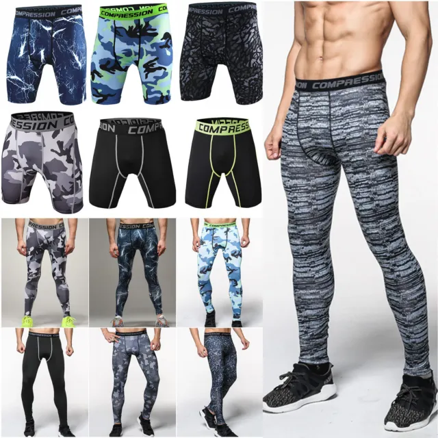 Mens Shorts Long Pants Compression Leggings Base Layer Trousers Fitness Sport 14