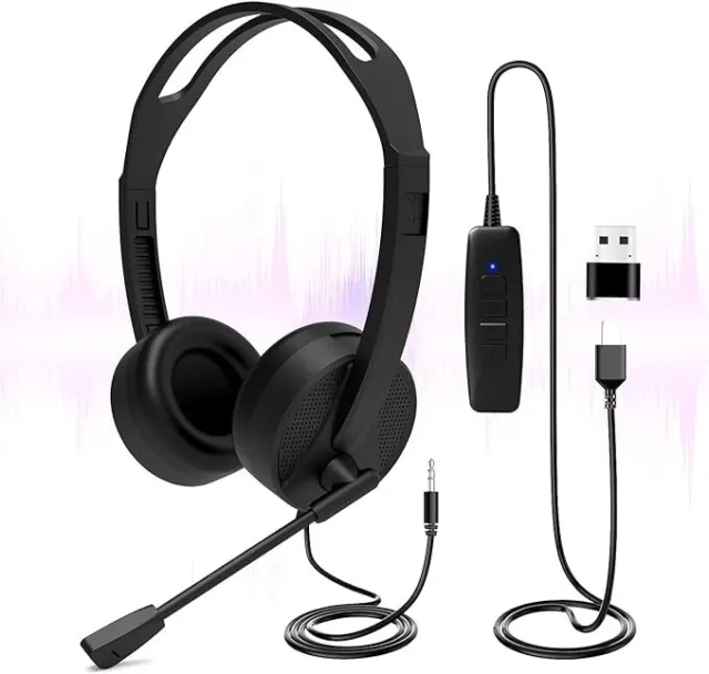 Plug & Play 3.5mm/USB Jack Computer Headset with Noise Cancelling Microphone