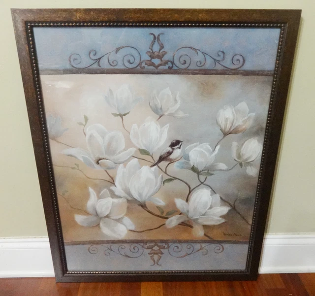 Framed Vivian Flasch Spring Flowers Floral Bird Painting Reproduction Art Print