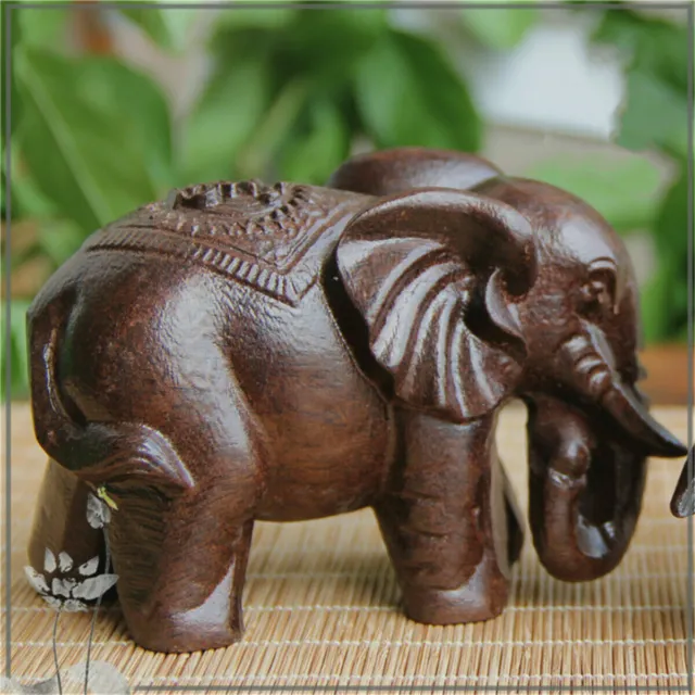 Handmade Wooden Carved Elephant Lucky Statue Home Craft Ornament Decor Gift