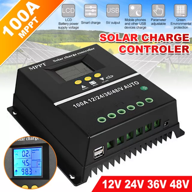 100A MPPT Charge Controller 12V/24V/36V/48V DC Solar Charge Controller Regulator