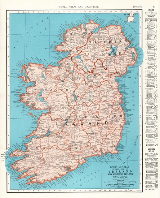 1944 Vintage IRELAND Map Antique Atlas Map of Ireland Gallery Wall Decor 916