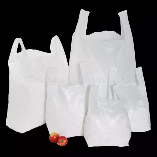 Strong Plastic Vest Carrier Bags White *All Sizes* Hdpe Food Friendly