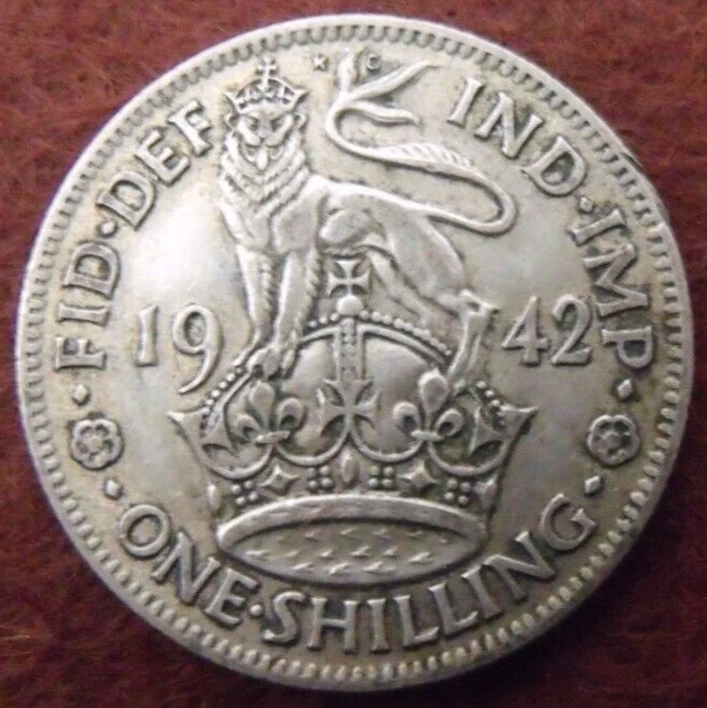 1942 GEORGE VI  SILVER SHILLING  ( 50% Silver )  British 1s Coin.   399