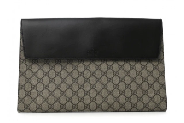 Auth GUCCI GG Supreme Monogram Portfolio Case Beige Dark Brown 353 434
