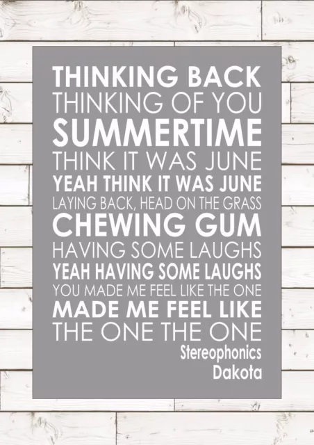 DAKOTA - STEREOPHONICS - Word Typography Words Song Lyric Lyrics Music Wall