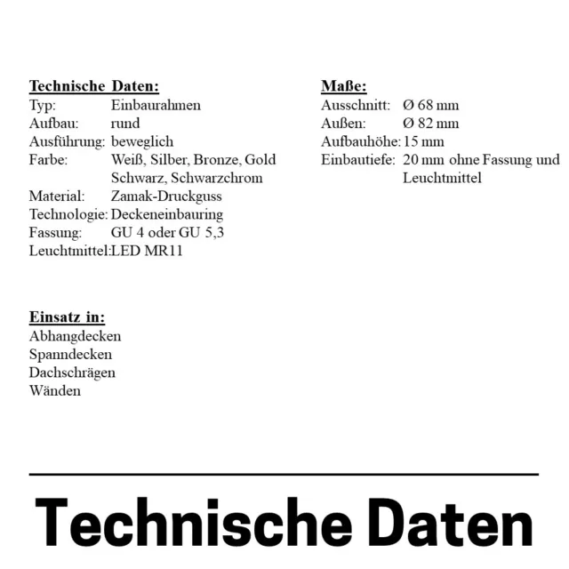 Deckeneinbaustrahler schwenkend MR11 GU4 GU5,4 Halogen LED Deckenleuchte Fassung 3