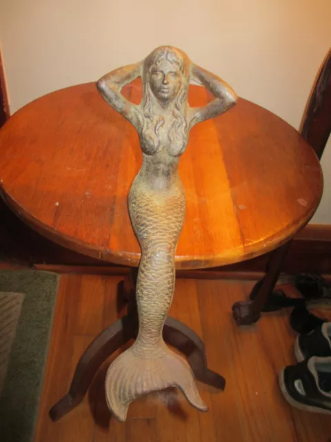 Vintage Mermaid Statue Cast Iron Nautical Sitting  Garden or Beach  House 12 in