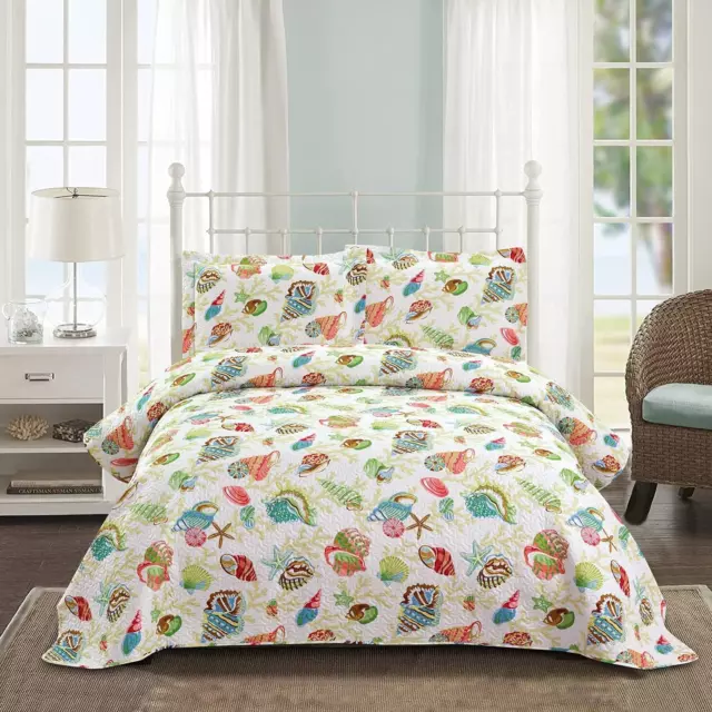 Coastal Quilt Set Lightweight Home Summer Bedspreads Full/Queen Size, 3Pcs Beach