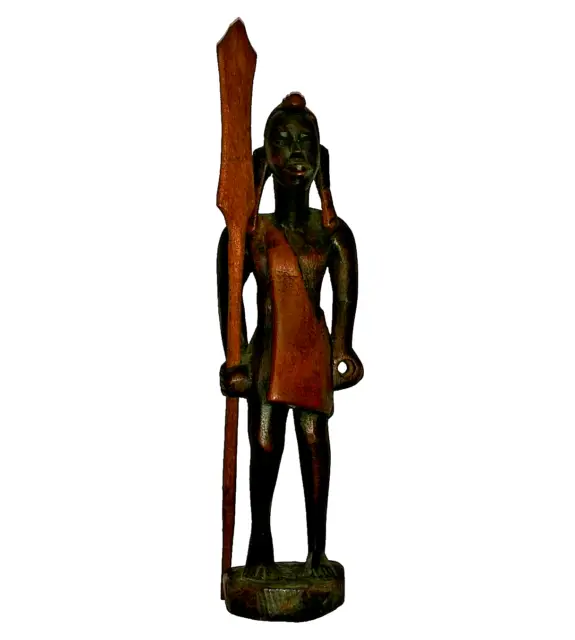 Hand Carved Wood African Tribal warrior Hunter with Spear Statue figure 10" Tall
