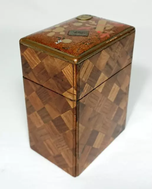 Antique Japanese Card Box Marquetry Wood c1900s 2