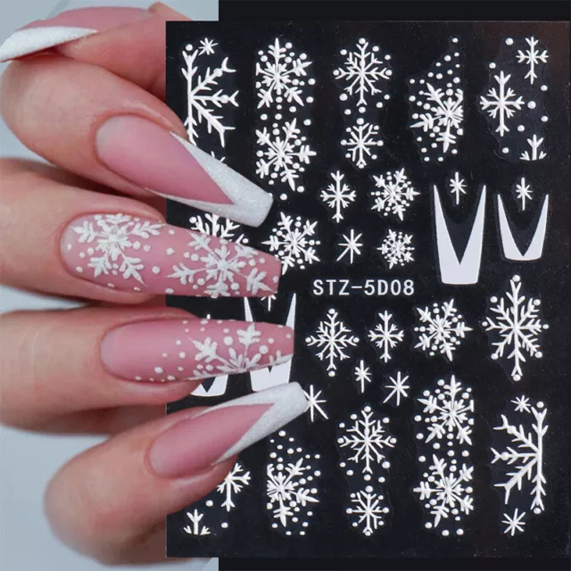 Stickers Ongles Noël Décalque 5D Gaufré Slider Flocon de Neige Manucure 》