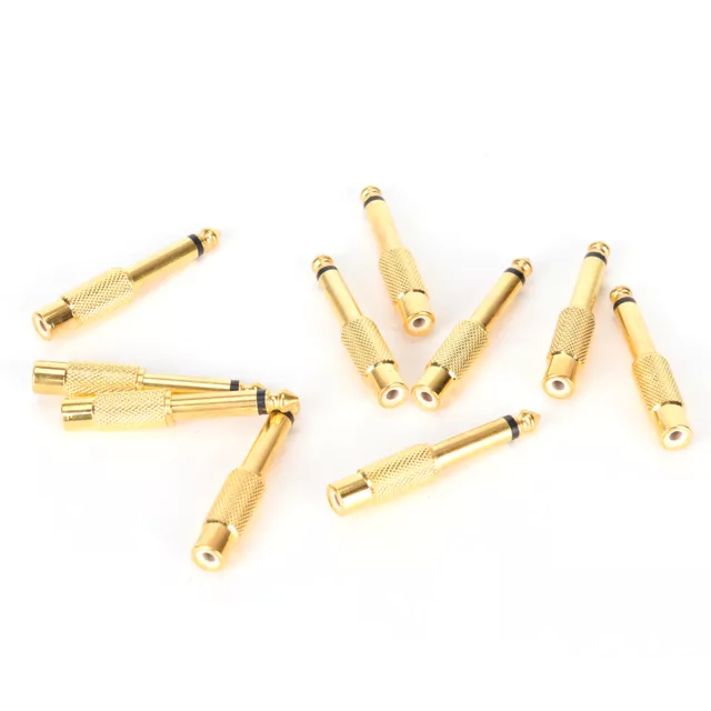 10X Gold plated 6.35mm (1/4 Inch) Mono Plugs to RCA Jack Adaptors High Qualit*KW