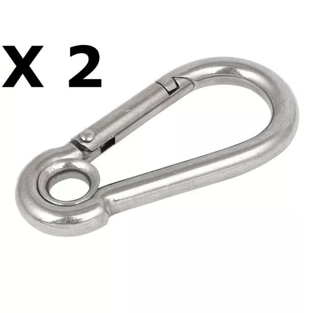 2 x 5mm Stainless steel Snap Spring Hook with Eye 316 Boat Marine Shade Sail