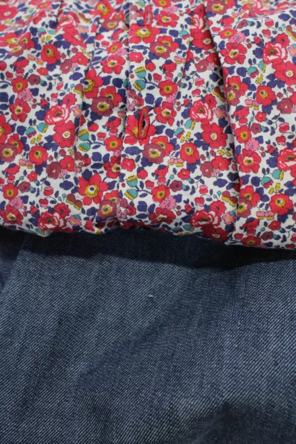 Jacadi Girls Cotton Floral Print Button Back Shirt Jeans Set Red Blue Size 3T 2