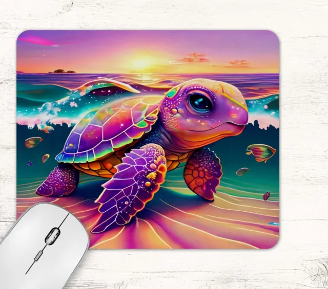 Neon Sea Turtle Design Neoprene Mouse Pad Mat Non Slip Rectangle
