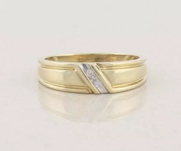 Mens 10k Yellow Gold Diamond Band Ring  Size 10
