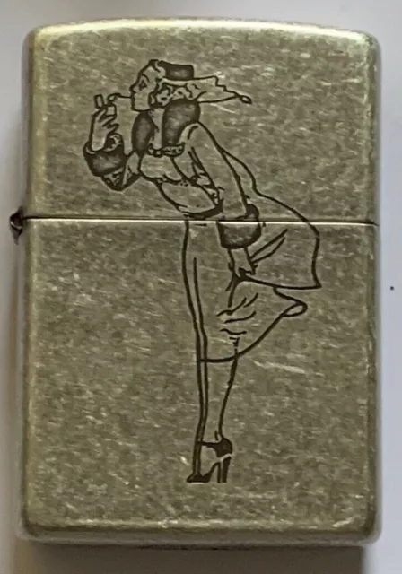 ZIPPO LIGHTER VARGA Girl Windy Antique Silver Plate 1995 $199.28