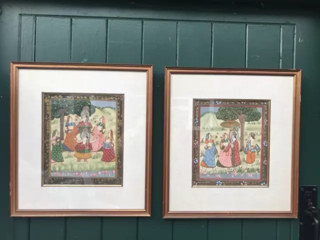 2 x Vintage Indian Mughal School Paintings, Harem, Padshah Begum or Wedding