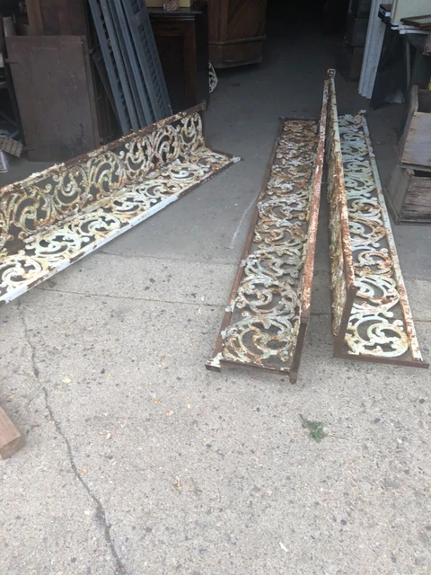 3 vintage c1930/40 metal porch supports decorative detail w brackets 8’ 9” x 13”