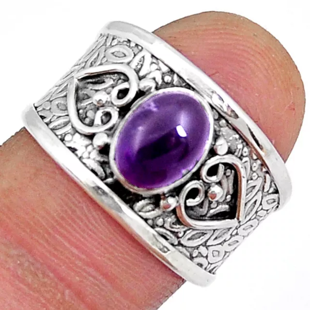 925 Silver 2.02cts Solitaire Natural Purple Amethyst Oval Ring Size 7.5 Y3986