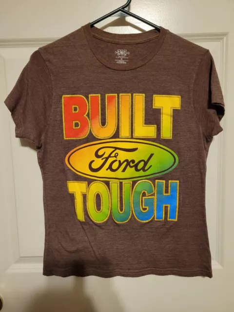 Women's/Junior's Brown Ford Baby T-Shirt Sparkle Built Ford Tough Logo XL NWOT