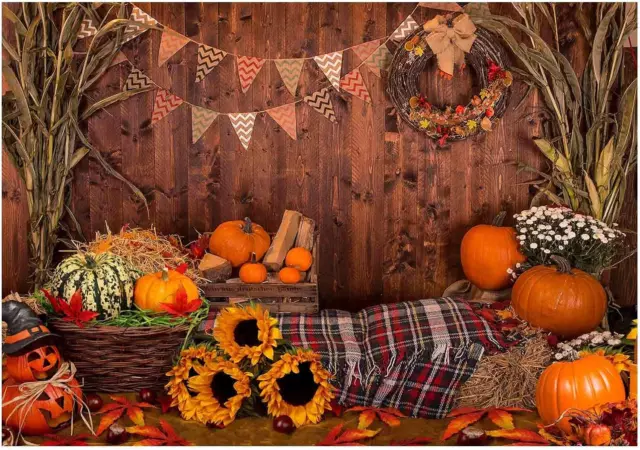 7X5Ft Fall Thanksgiving Photography Backdrop Rustic Wooden Floor Barn Harvest Ba