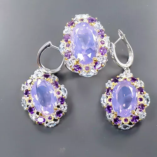 Schmuck Edelsteine Set 40 kt + Lavendel Quarz Ring 925 Sterlingsilber Größe 7/R335275