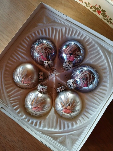 Lot De 4 Boules De Noël Cœur En Papier Mâché – Vintage, Chromolitho Fillette